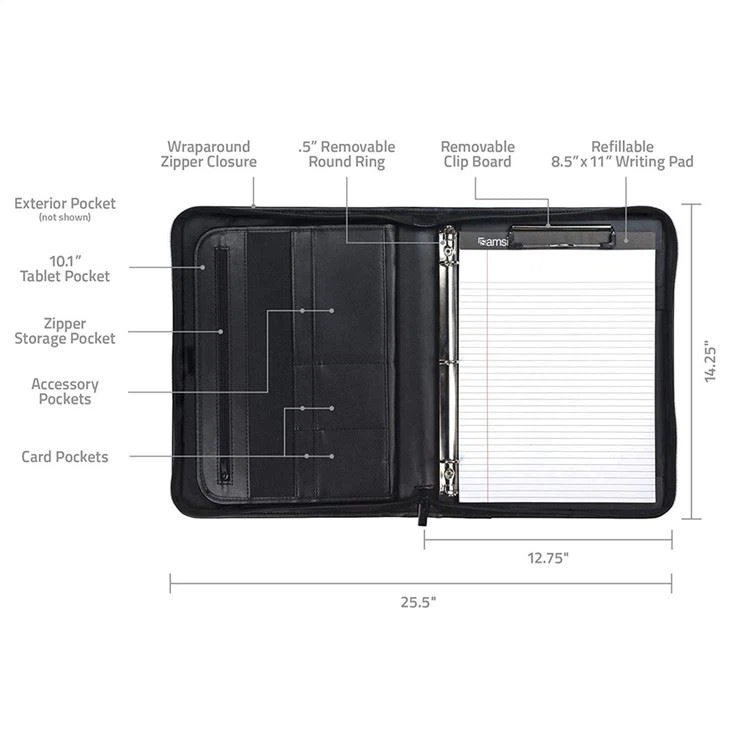 Leather Zipper A4 Padfolio Leather Zipper A4 Padfolio